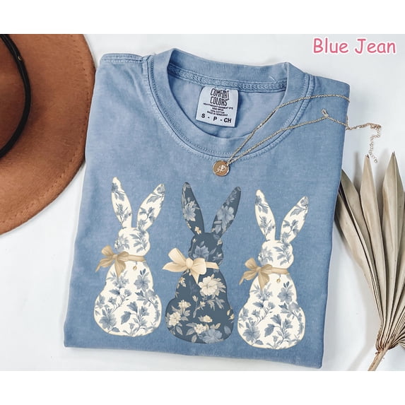 Light Blue Floral Bunny Comfort Colors Shirt for Trendy Easter Style and Gifts
