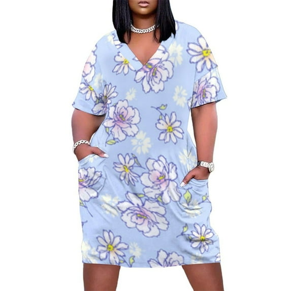 Light Blue Floral Delicate Pattern Summer Dresses for Women Beach Boho