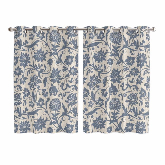 Light Blue Floral Kitchen Curtains 63 Inch Length, Rustic Vintage Flowers Botanical Spring Grommet Top Bedroom Living Room Curtains, Light Filtering Cafe Curtain Drapes 2 Panels Set 104''x63''