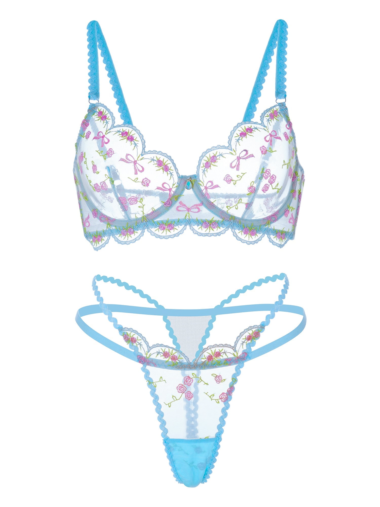 Light Blue Floral Lace Lingerie Set (BLUE, XL) - Walmart Business Supplies