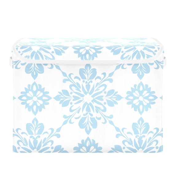 Light Blue Floral Patterns Foldable Storage Bin with Lid and Handle Collapsible Storage Box 16.5 x 12.6 x 11.8 inches