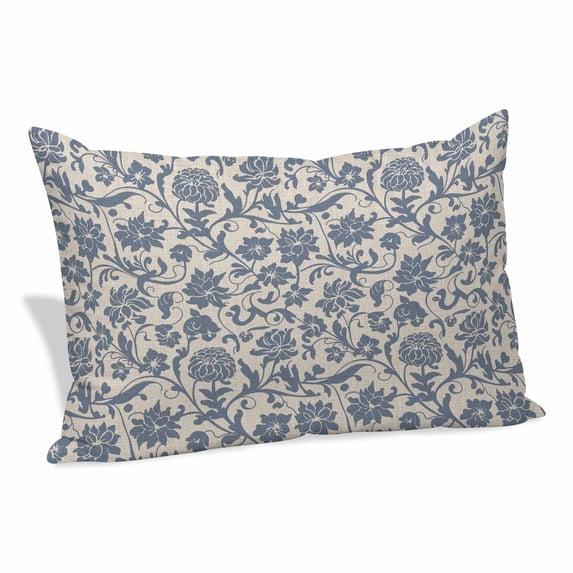 Light Blue Floral Pillow Covers, Linen Long Throw Pillow Case, Rustic Vintage Flowers Botanical Spring Holiday Pillow Protector Decorative Cushion Cover for Living Room/Bedroom 20" x 36"
