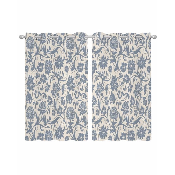Light Blue Floral Sheer Curtains 39 Inch Length 2 Panels Set for Living Room/Bedroom, Rustic Vintage Flowers Botanical Spring Kitchen Curtains Grommet Curtains Window Treatments 27.5"x39"x2