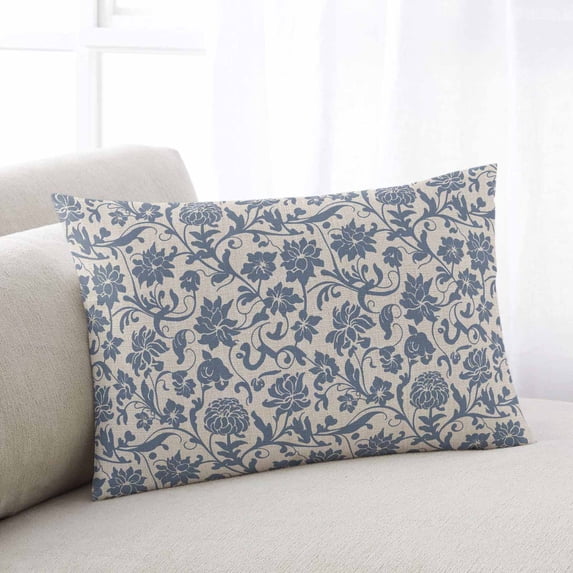 Light Blue Floral Throw Pillow Cover, Pillowcase Protectors with Zipper, Breathable Decorative Lumbar Pillow Case Cover, Rustic Vintage Flowers Botanical Spring Pillow Shams for Couch Sofa 16x24Inch