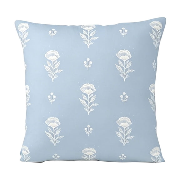 Light Blue Floral Throw Pillow Covers, 18 Inch Light Blue Wild Flower Leaves Block Pattern Print Decorative Vintage Throw Pillowcases for Home Couch Decor(Blue)