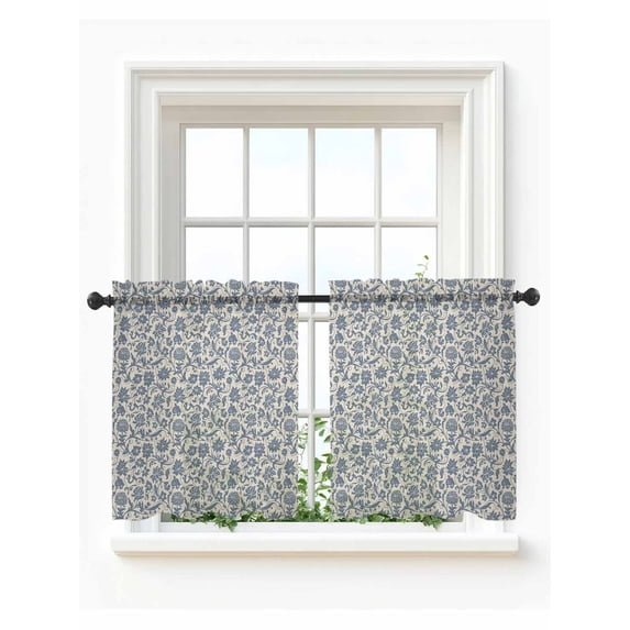Light Blue Floral Tier Curtains 36 Inch Length,Sheer Curtains for Bedroom Living Room Window Rustic Vintage Flowers Botanical Spring Small Half Window Kitchen Curtains & Drapes 27.5"x36" 2 Panels