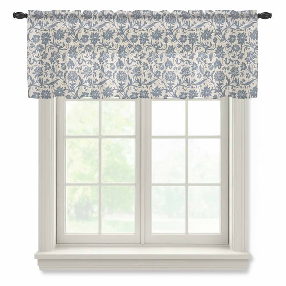 Light Blue Floral Valance Curtains for Kitchen/Living Room/Bathroom/Bedroom Window,Rod Pocket Small Topper Half Short Window Curtains Voile Sheer Scarf,Rustic Vintage Flowers Botanical Spring 42"x12"