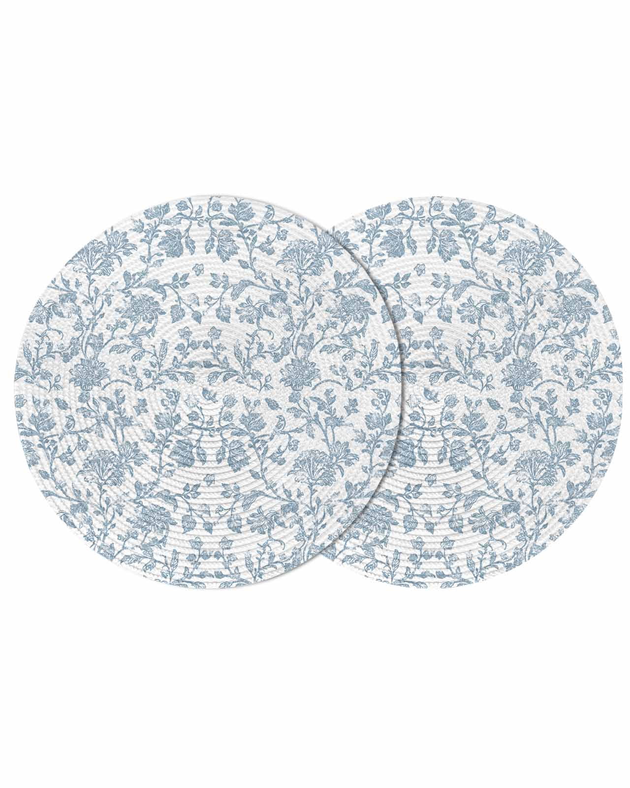 Light Blue Flower Round 13 Inch Placemats Set of 2, Vintage Farmhouse ...