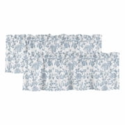 Light Blue Flower Valances for Windows, Vintage Farmhouse Boho Leaf Spring Light Filtering Kitchen Curtains, Rod Pocket Window Valance Curtains for Living Room Bedroom, 42" W x 12" L, 2 Panels