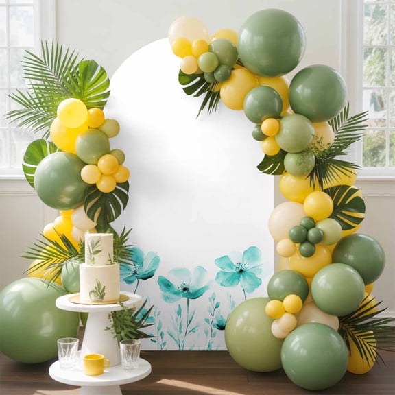 Light Blue Flowers Arch Backdrop Cover, 7.2FT, Watercolor Plants Simple Spandex Arch Covers Double-Sided Backdrop for Wedding Birthday Party Photo Background Decoration