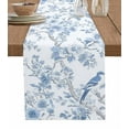 thumbnail image 1 of Light Blue Flowers Burlap Cotton Table Runner 13x70 Inches Long, Spring Summer Floral Birds Farmhouse Table Runners, Outdoor Dining Tablecloths Decor for Baby Shower/Party/Wedding, 1 of 6
