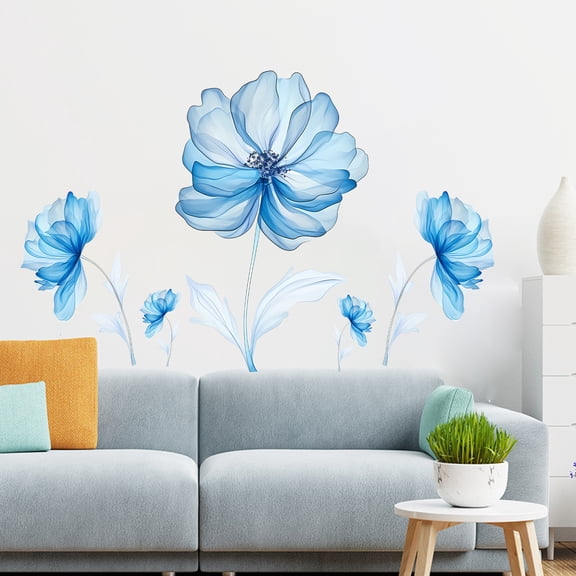 Light Blue Flowers Decals Floral Wall Stickers 23.6"x31.4" Self Adhesive Removable Background Decoration Peel and Stick for Living Room Bedroom