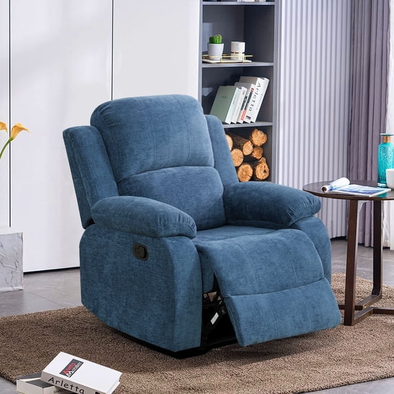 Light Blue Fluffy Fabric Living Room Manual Recliner Chair