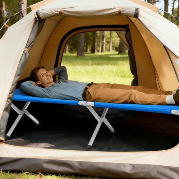 Light Blue Folding Bed, Breathable Camping Bed, with Storage Bag, with Anti-slip Foot Pads, Durable, Water-resistant, Wrinkle-resistant, Suitable for Outdoor Camping and RV Travel