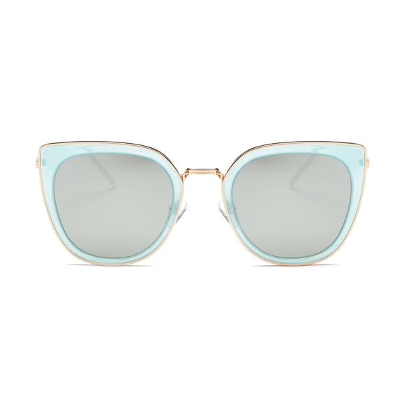 Light Blue Frame Cat Eye Sunglasses, Silver Mirror Lens - Women's UV400 Protection Fashion Eyewear for Vacation & Party