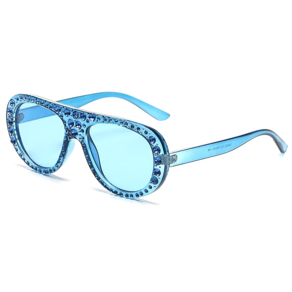 Light Blue Frame Polygon Sunglasses - Blue Lens UV Protection Fresh Daily Eyewear