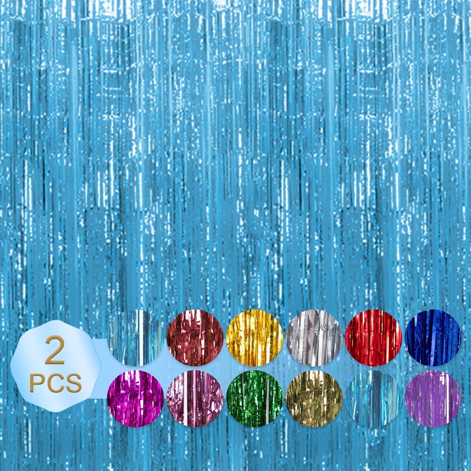 Light Blue Fringe Curtain Foil Backdrop Curtain 2PCS 3.3x8.2Ft Party