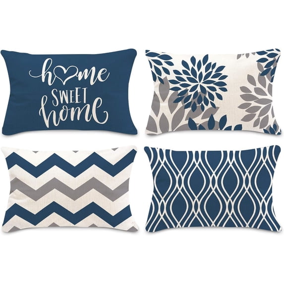 Light Blue Geometric Pillow Covers 12x20 Set of 4,Decorative Throw Pillow Cover for Sofa, Cushion Pillow Case for Couch Bedroom Indoor Outdoor Home Decoration(Light Blue)