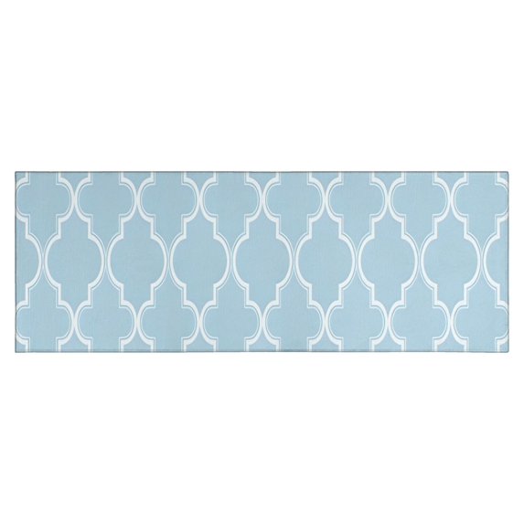 Light Blue Geometric Quatrefoil Pattern Kitchen Rug Mat,Kitchen Runner Rugs Non Skid Washable,Decorative Kitchen Floor Mats for Kitchen,Sink,Laundry,17"X47"