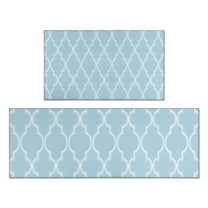 Light Blue Geometric Quatrefoil Pattern Kitchen Rugs Sets Of 2,Anti Fatigue Kitchen Mat Rugs Non Slip Washable,Decorative Kitchen Floor Mats for Kitchen,Sink,Laundry,17"x30" 17"x47"