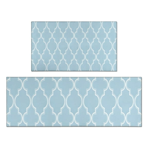 Light Blue Geometric Quatrefoil Pattern Kitchen Rugs Sets Of 2,Anti Fatigue Kitchen Mat Rugs Non Slip Washable,Decorative Kitchen Floor Mats for Kitchen,Sink,Laundry,17"x30"+17"x47"