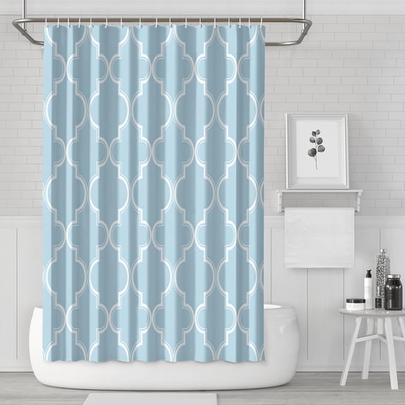 Light Blue Geometric Quatrefoil Pattern Shower Curtain 72"x72" ,Bathroom Decorative Shower Curtains Set with 12 Hooks,Modern Waterproof Washable Shower Curtain