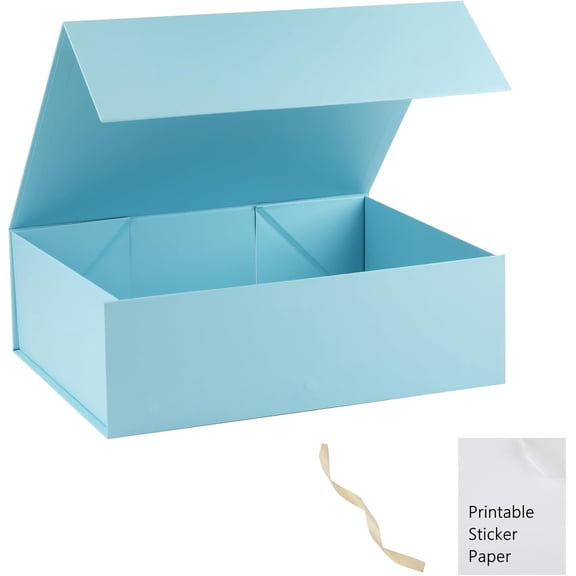 Light Blue Gift Box 19 x 16 x 6 Inches with Lid Ribbon and Printable Sticker Paper