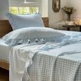 thumbnail image 1 of Light Blue Gingham Ruffle Queen Sheet Set, Blue Soft Pre-Washed Microfiber Plaid Queen Bed Sheets, 4-Pieces Farmhouse Sheet Set with Deep Pocket, 1 of 16
