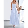 thumbnail image 1 of Light Blue Gingham Square Neck A-Line Maxi Sundress With Thin Straps And Side Pockets, 1 of 5