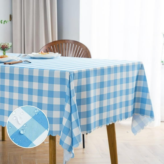 Light Blue Gingham Tablecloth for Rectangle Tables- Checkered Table Cloth Waterproof Kitchen & Table Linens-Polyester Buffalo Plaid Wrinkle Free Table Cover(Sky Blue 60x84in)
