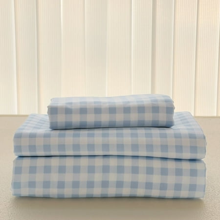 NSNLGSGC Light Blue Gingham Twin Sheet Set, Soft Brushed Microfiber 3-Piece Blue Plaid Twin Bed Sheets