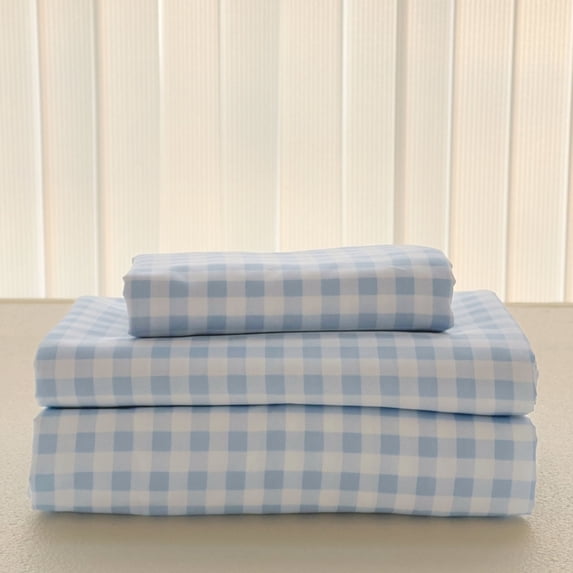 NSNLGSGC Light Blue Gingham Twin Sheet Set, Soft Brushed Microfiber 3-Piece Blue Plaid Twin Bed Sheets