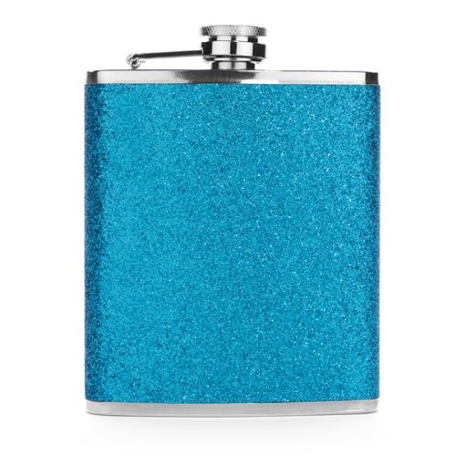 Light Blue Glitter 7oz Stainless Steel Hip Flask