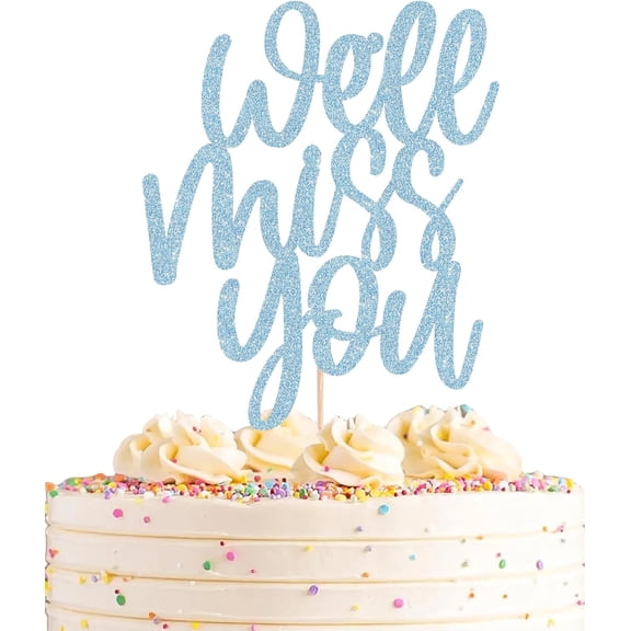 Light Blue Glitter We'll Miss You Cake Topper, Cursive Letter Cake Pick for Going Away Farewell Party Cake Decor,1 Pack
