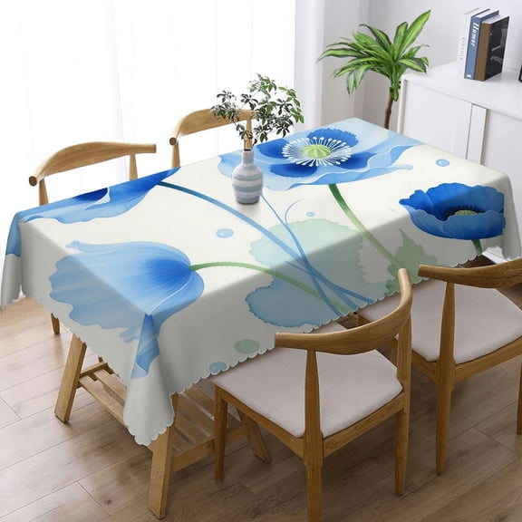 Light Blue Gold Floral Rectangular Tablecloth, Holiday Party Tablecloth - Kitchen Accessories Tablecloths rectangle , Cafe, dinner, picnic