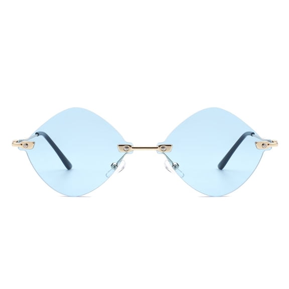 Light Blue & Gold Rimless Diamond-Shaped Sunglasses, UV400 Protection Polarized Lenses, Stylish Fashion Sunglasses for Daily Wear