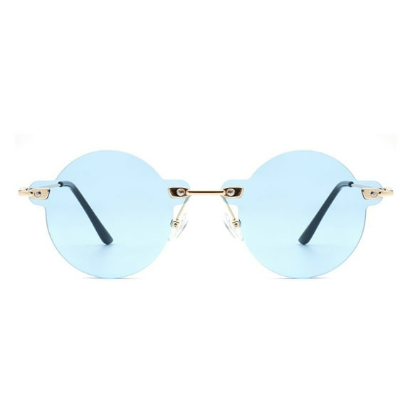 Light Blue & Gold Rimless Semi-Circle Sunglasses, UV400 Protection Polarized Lenses, Stylish Fashion Sunglasses for Daily Wear