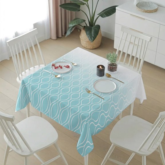 Light Blue Gradient Grid Table Cloth 54x54in, Waterproof Square Tablecloth Wipeable Tablecloths Abstract Geometric Table Covers for Dining Tables Party Indoor Outdoor