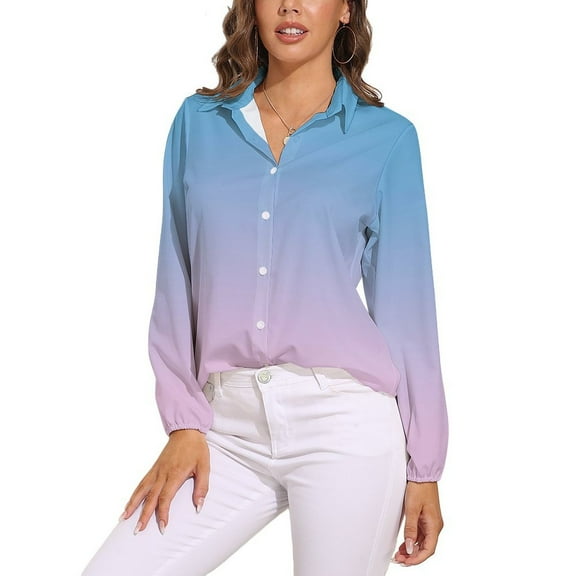 Light Blue Gradient Long Sleeve Blouse Woman Streetwear Casual Shirts Summer Oversize Woman Streetwear Clothing Birthday Present