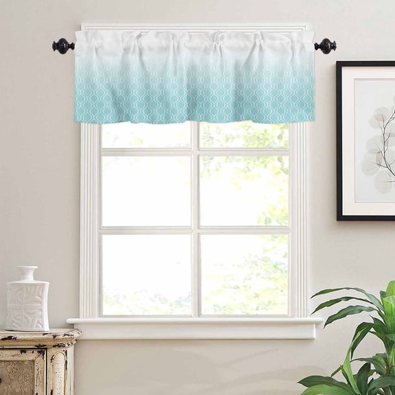 Light Blue Gradient Window Valances for Kitchen, Abstract Modern Line Classic Rod Pocket Valances Windows Treatments Curtains for Living Room Bathroom Bedroom Decoration 60" x 18"
