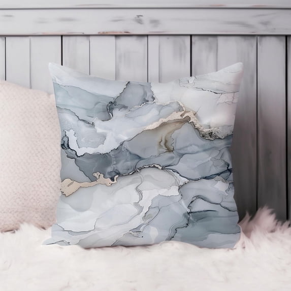 Light Blue Gray Beige Fluid Marble Polyester Velvet Throw Pillow Cover ...