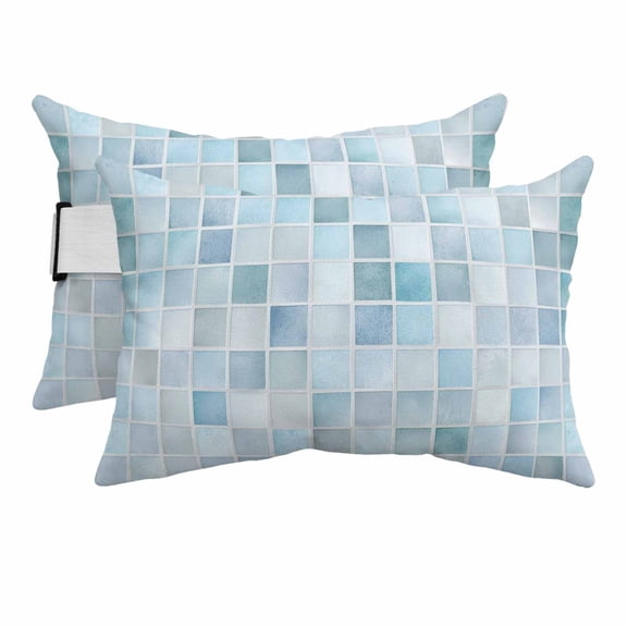 Light Blue Gray Color Block Outdoor Pillow for Chaise Lounge Chair,Head Resting Pillow with Insert, Summer Ocean Watercolor Square Waterproof Lumbar Pillows for Patio,11"x16" 2 Pack