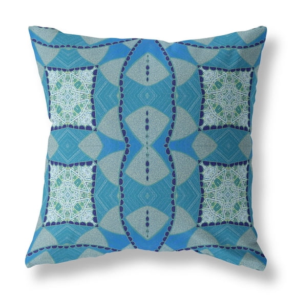 Light Blue Gray Floral Boho Suede Throw Pillow
