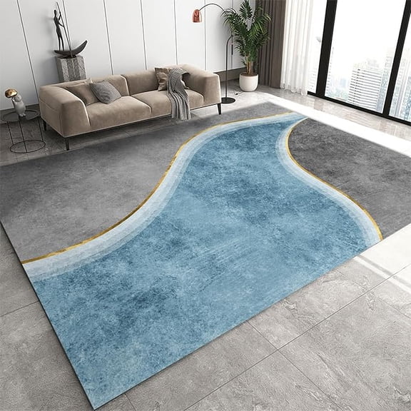 Light Blue And Gray Washable Rug, Nordic Light Luxury Geometric Carpet, Non-Slip Foldable Easy Clean Indoor Rugs For Family Living Room Bedroom Entryway Hallway Office Study Room 5 x 7ft
