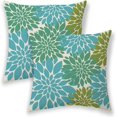 thumbnail image 1 of Light Blue Green Pillow Covers 18x18 Inch Set of 2, Summer Dahlia Floral Outdoor Decorative Throw Pillows Farmhouse Linen Modern Geometry Flower Cushion Case for Sofa Couch Bed Decor, 1 of 6