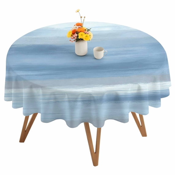 Light Blue Grey Abstract Round Tablecloth 60 inches Mottled Oil Painting Texture Modern Waterproof Oil-Proof Table Cloth Round Table Cover for Holiday Party Picnic Dinner Decor Indoor and Outdoor Use