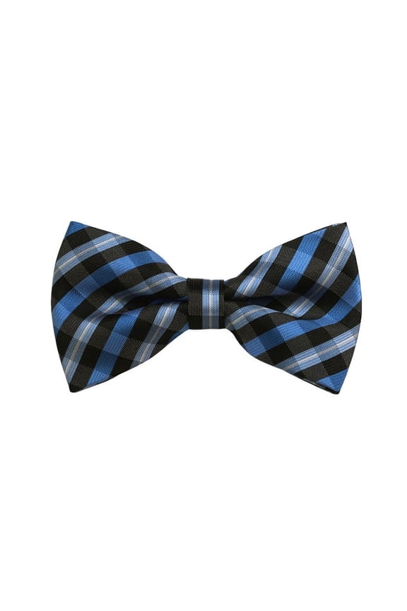 Light Blue, Grey And Black Checkered Woven Pre-Tied Bow Tie