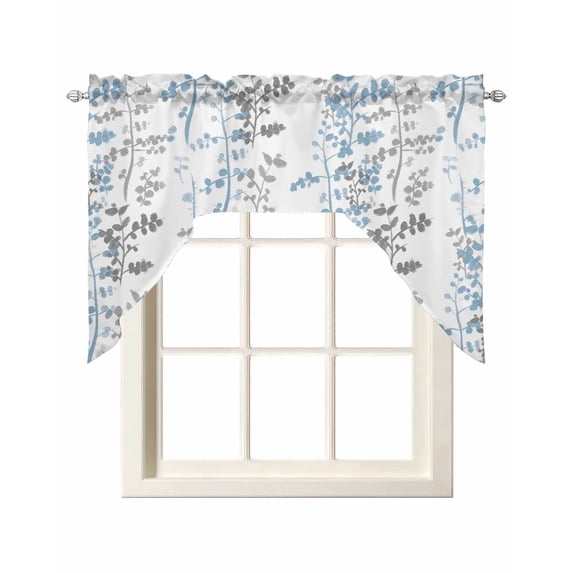 Light Blue Grey Botanical Swag Valances for Windows, Small Curtains Drapes, Spring Floral Summer Farmhouse Kitchen Window Curtains Over Sink Window Treatment Valance for Bedroom/Bathroom 56"x36"