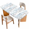 thumbnail image 1 of Light Blue Grey Botanical Table Cloths for 4 Foot Rectangle Tables, Spring Floral Summer Farmhouse Patio Waterproof Elastic Fitted Tablecloths, Washable Rectangular Table Cover for Camping, 1 of 8