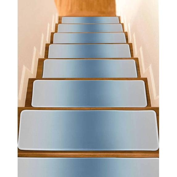 Light Blue Grey Ombre Stair Treads Non Slip Indoor for Wooden Steps, Modern Abstract Art Gradient 10 Pcs Stair Mats for Elders Dogs, 8 x 30 Inch Carpet Treads Runner Rugs for Staircase